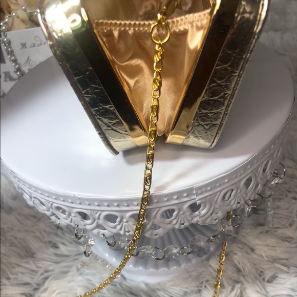 KATE LANDRY - Gold Alligator Print Evening Bag - Picture 16 of 16